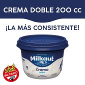 Crema doble de leche pasteurizada. De textura consistente e ideal para batir. Libre de gluten (sin TACC) Contiene 200 cc.