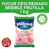 Yogur bebible descremado, sabor a frutilla. Receta simple y con colorantes naturales. Solo 74 calorías por vaso. Libre de gluten (sin TACC) Contiene 1 litro.