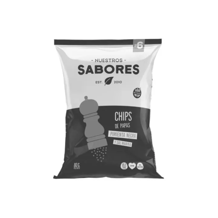 Chips De Papas  Pimienta Negra y Sal Marina x 80 g SIN TACC NUESTROS SABORES