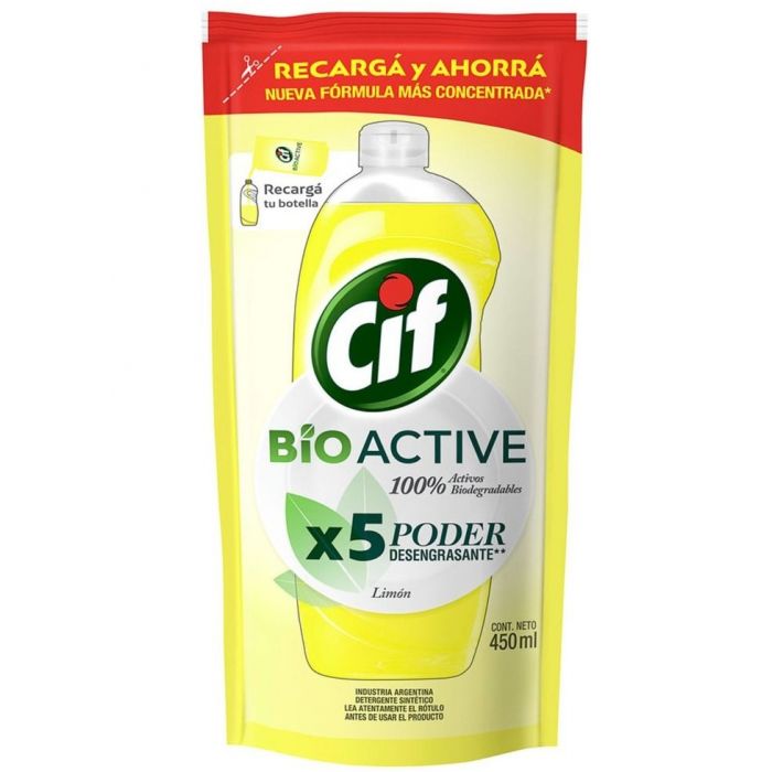 Detergente CIF Limón Bio Active Doy-pack 450 ml.